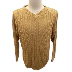 Vintage Clifford & Wills Cable Knit V-Neck Sweater in Camel Gold